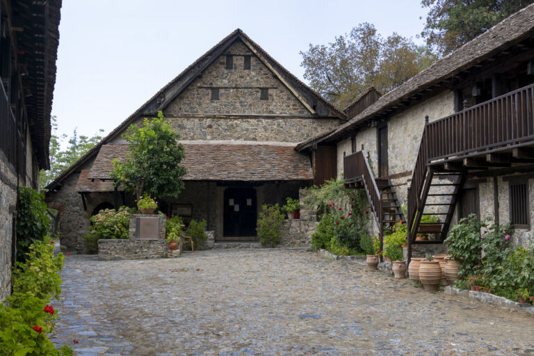 Exterior of the Monastery of Saint John Lampadistis, Kalopanayiotis, Troodos, Cyprus, UNESCO World Heritage Site